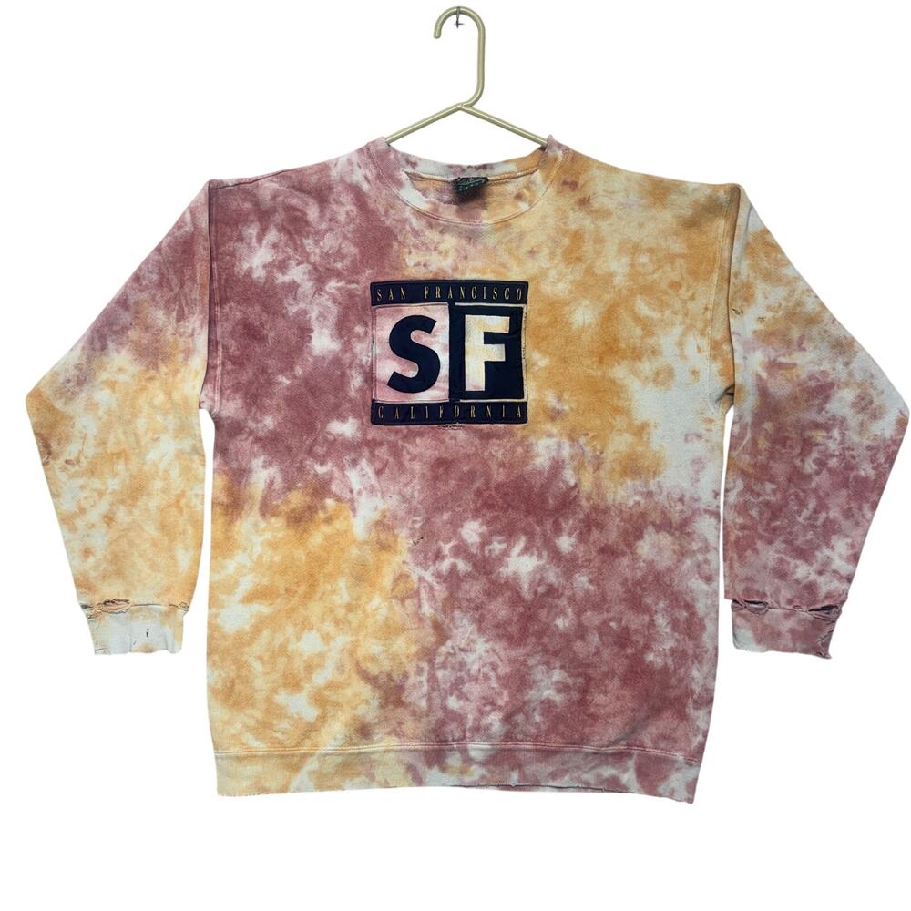 Vintage San Francisco Tie Dye Sweatshirt Large Fade Thrashed Distressed USA